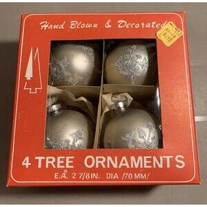Vintage Glass Ball Mica Snowflake Ornaments Christmas Tree Hand Blown 4 Prop Box